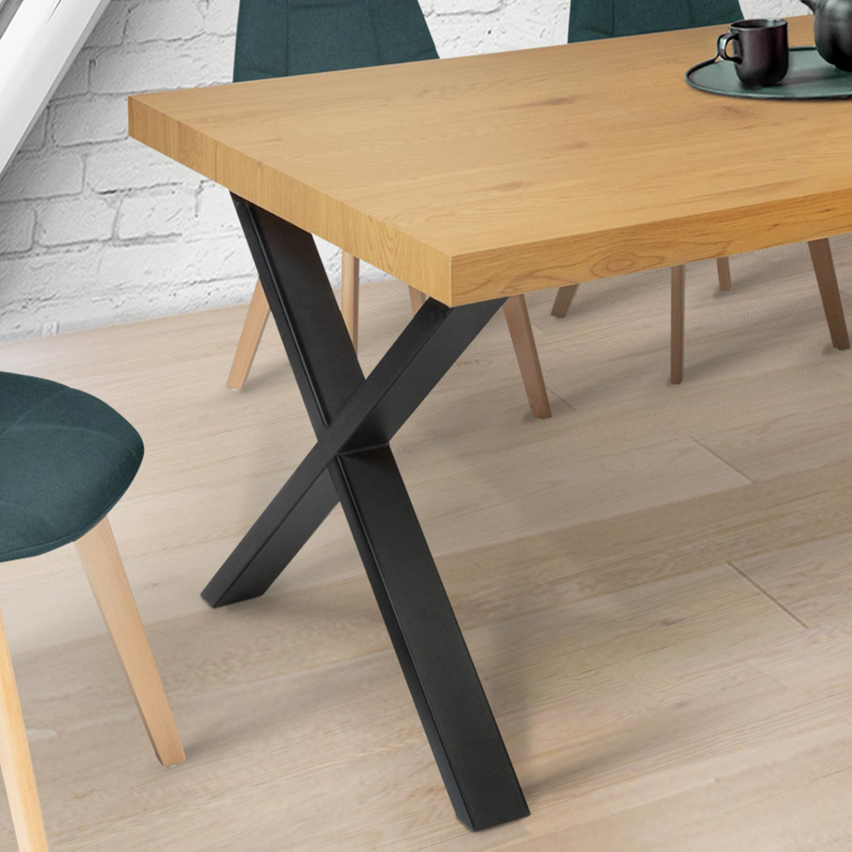 Lot de 2 pieds de table forme X 72x73 cm noir design industriel