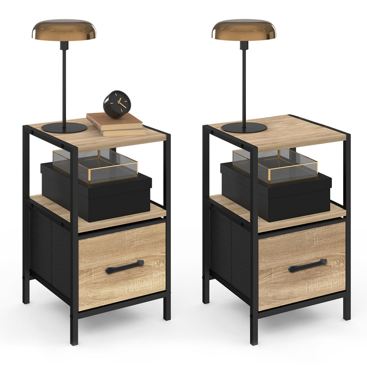 Lot de 2 tables de chevet UTAH 1 tiroir et 1 niche