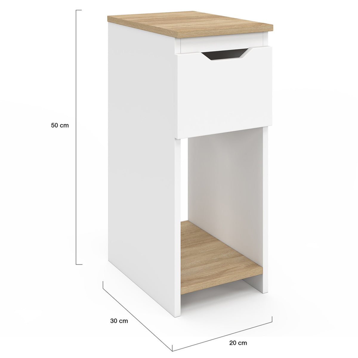 Lot de 2 tables de chevet étroites ANOUK 1 tiroir avec niche blanc et bois
