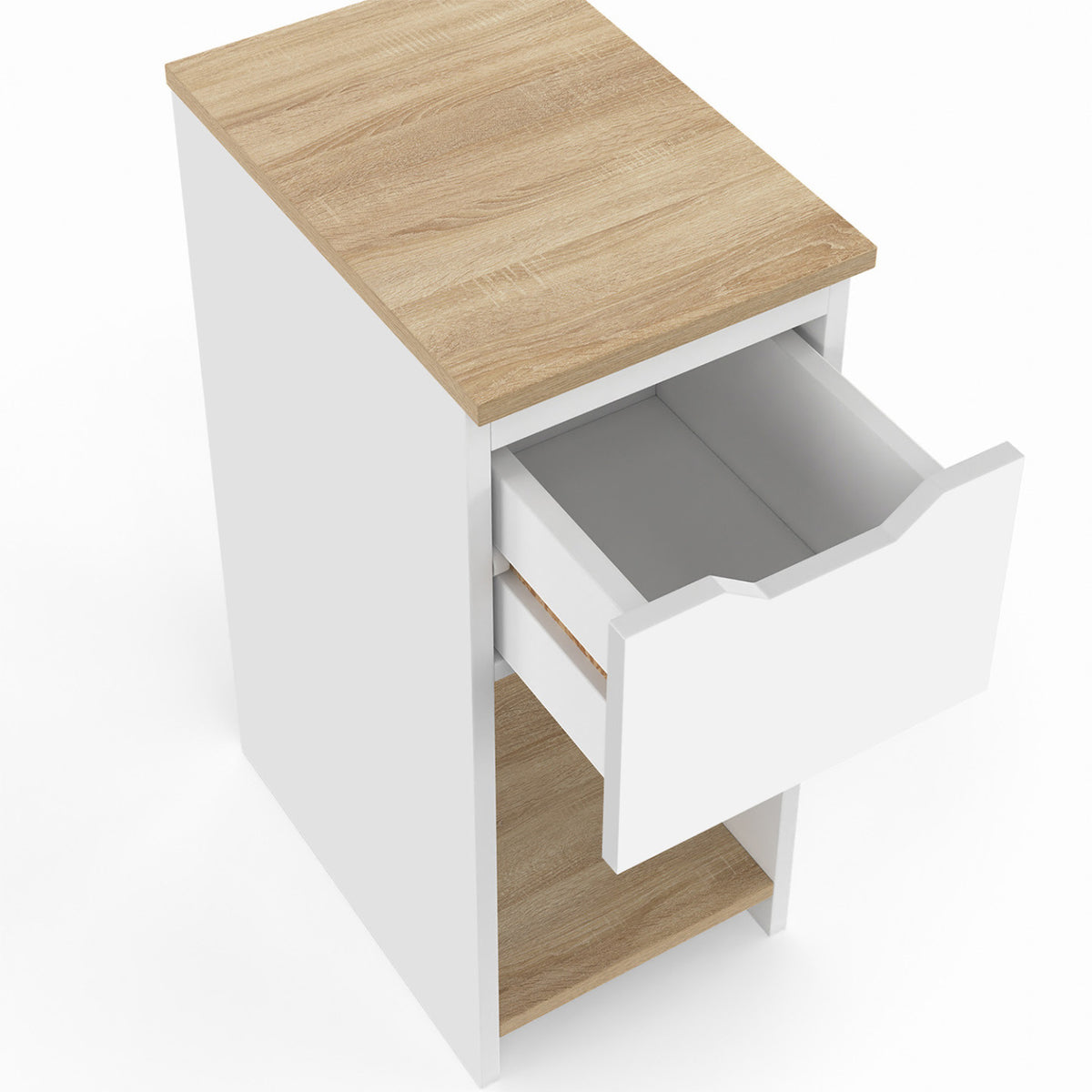 Lot de 2 tables de chevet étroites ANOUK 1 tiroir avec niche blanc et bois