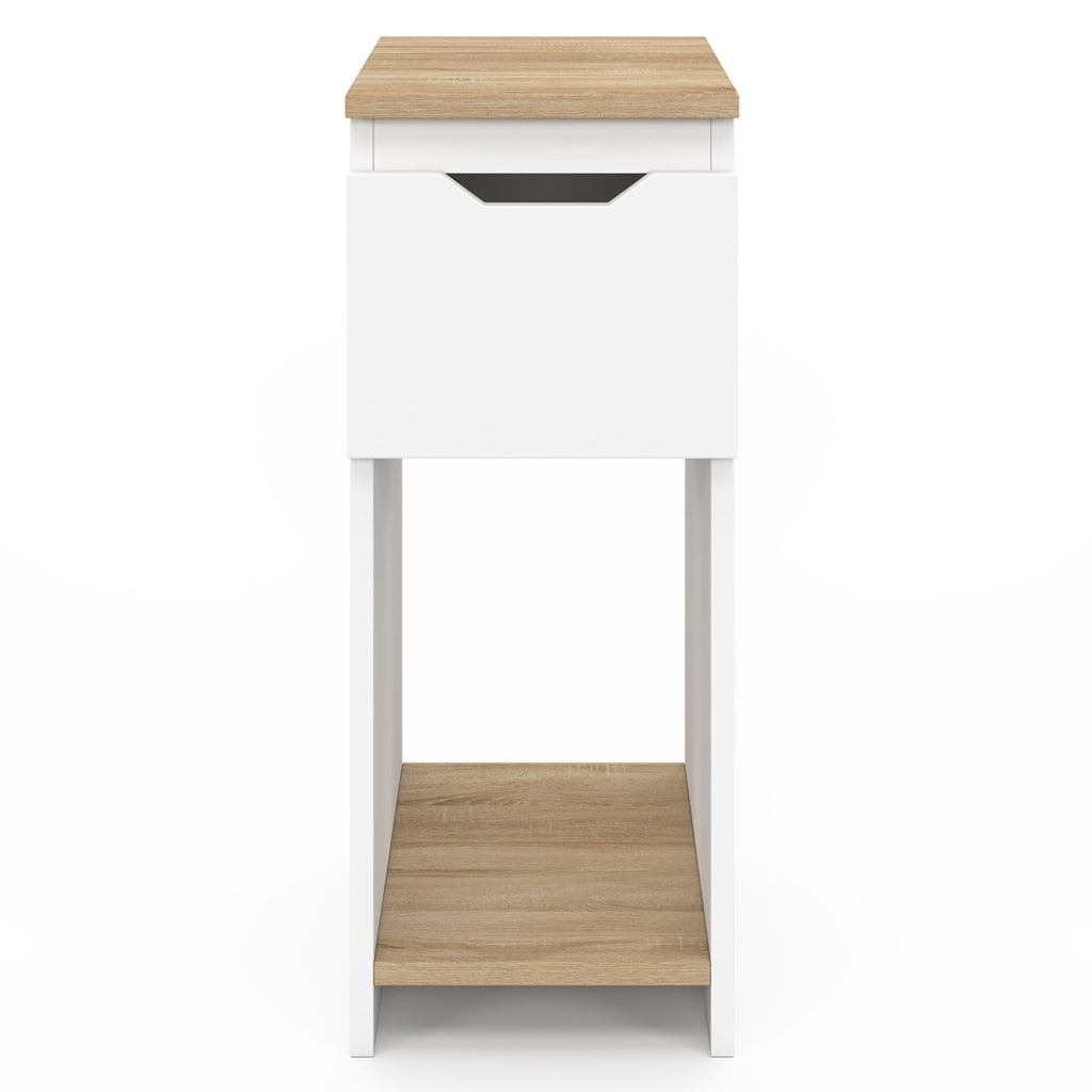 Lot de 2 tables de chevet étroites ANOUK 1 tiroir avec niche blanc et bois
