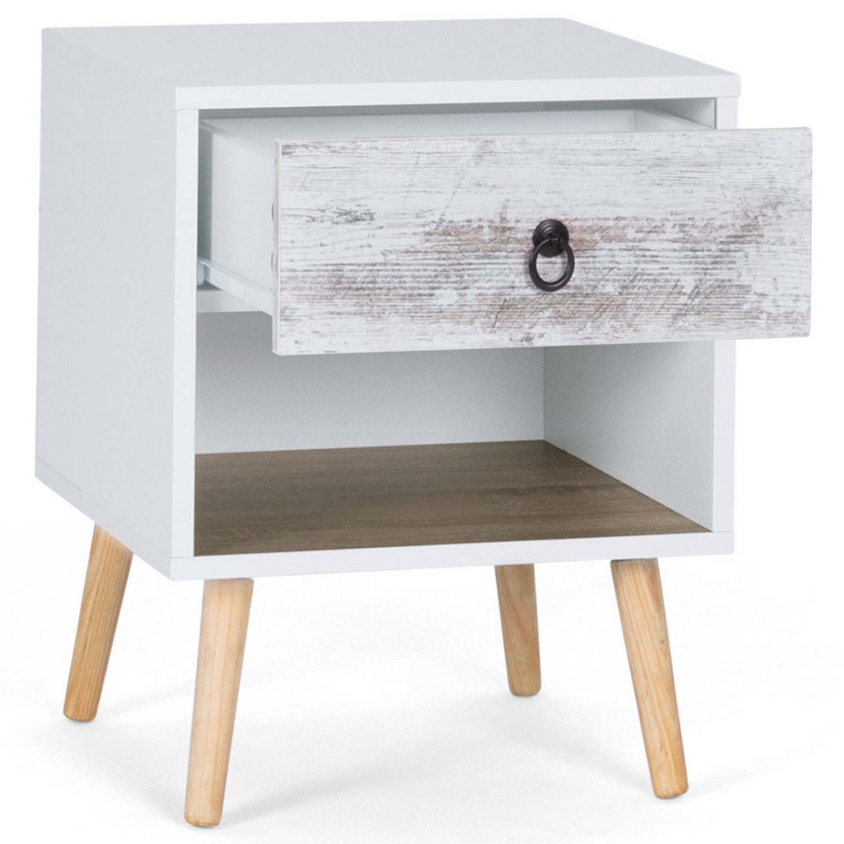 Lot de 2 tables de chevet BAHIA 1 tiroir avec niche scandinave
