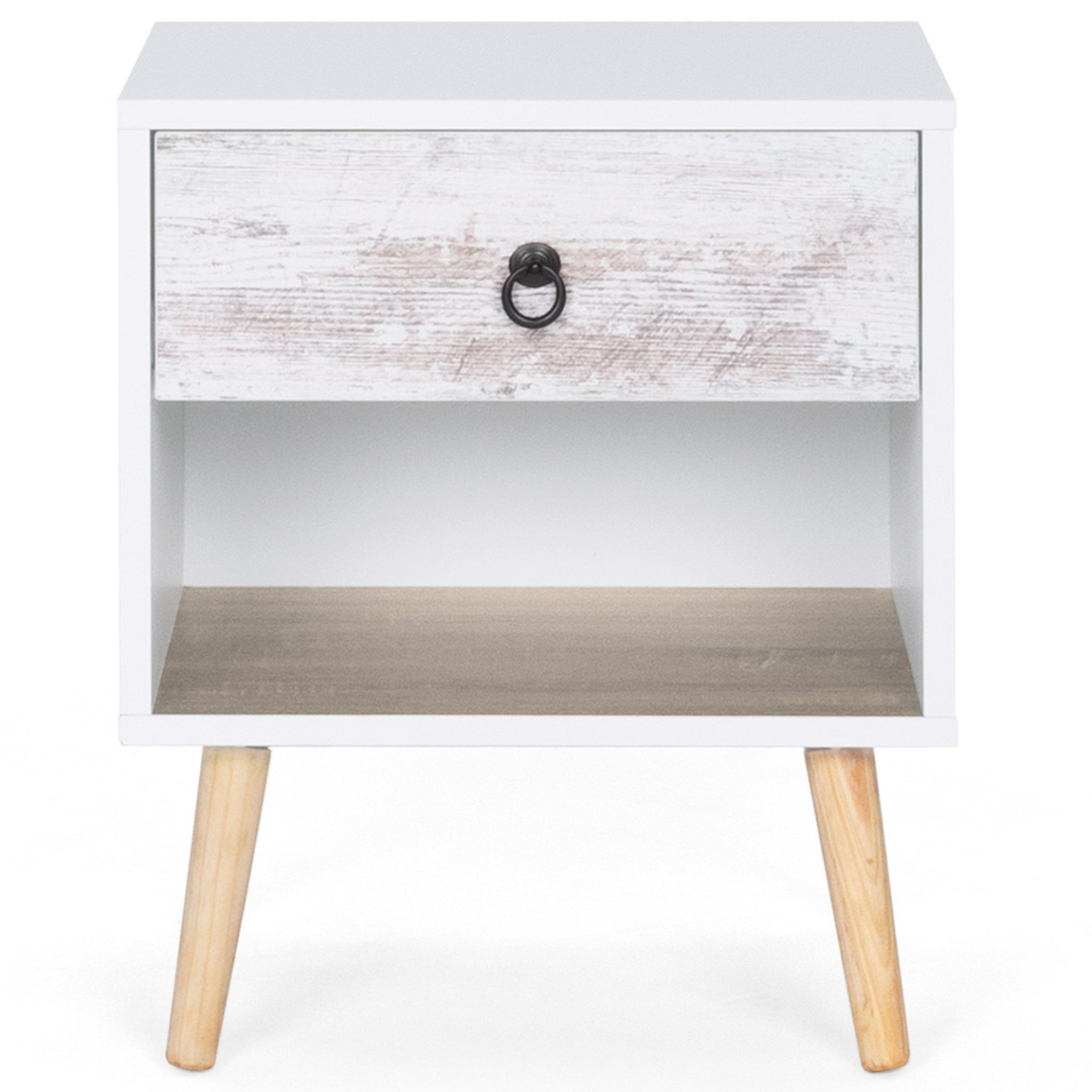 Lot de 2 tables de chevet BAHIA 1 tiroir avec niche scandinave