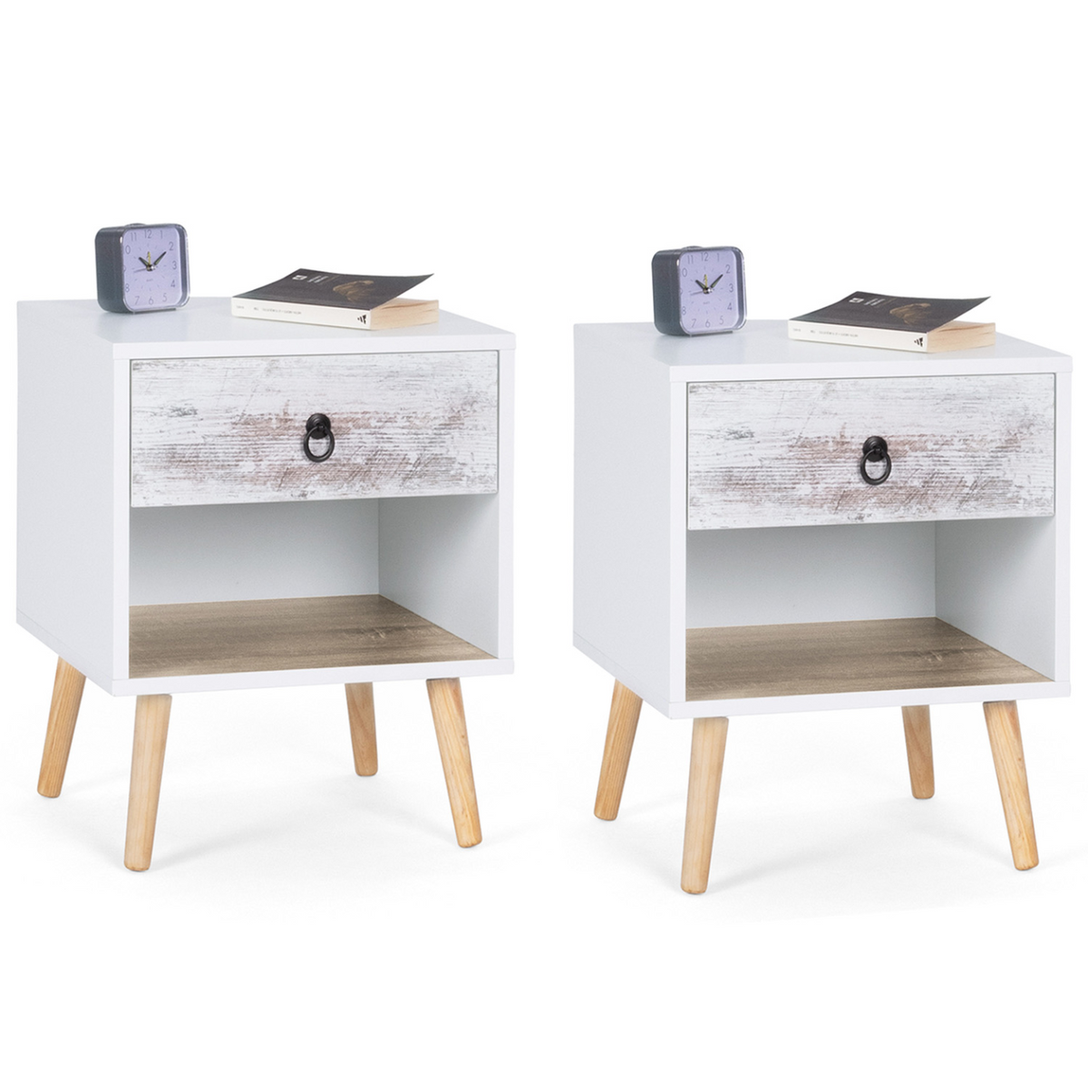 Lot de 2 tables de chevet BAHIA 1 tiroir avec niche scandinave