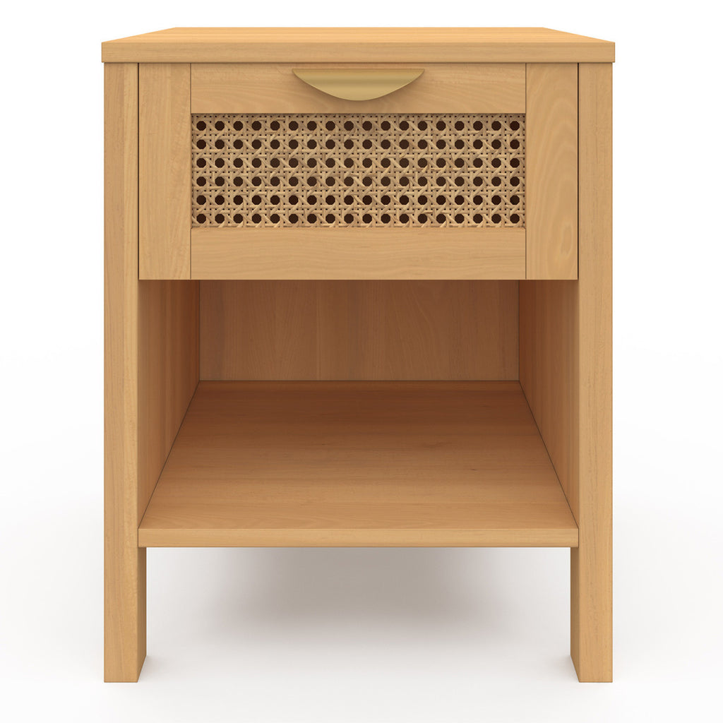 Lot de 2 tables de chevet EDHEN 1 tiroir avec niche cannage et bois