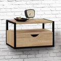 Lot de 2 tables de chevet murales DETROIT 1 tiroir + 1 tablette suspendus bois et métal noir design industriel
