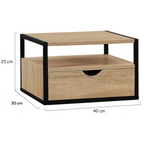 Lot de 2 tables de chevet murales DETROIT 1 tiroir + 1 tablette suspendus bois et métal noir design industriel