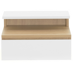 Lot de 2 tables de chevet murales TOMI 1 tiroir + 1 tablette étagère suspendue + 1 tablette façon hêtre et blanc