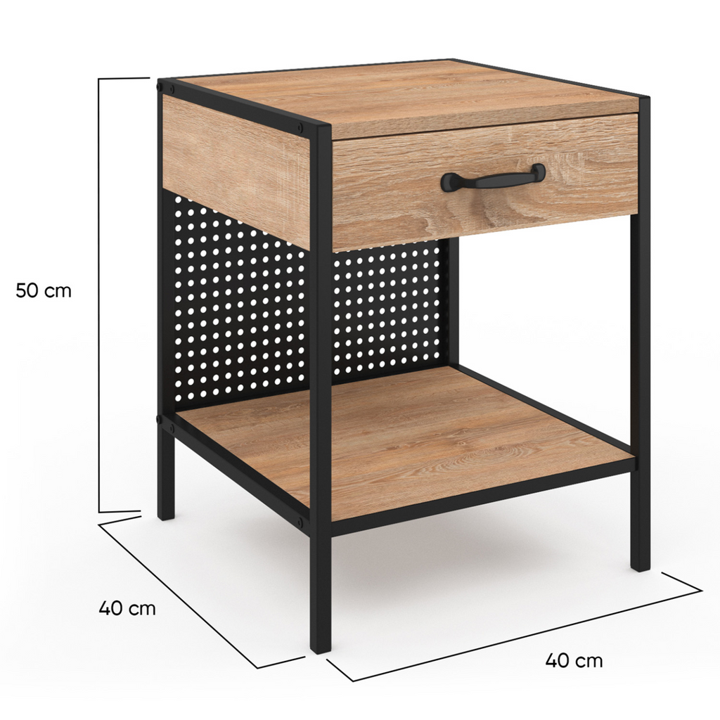 Lot de 2 tables de chevet PRESTON 1 tiroir avec tablette acier perforé design industriel