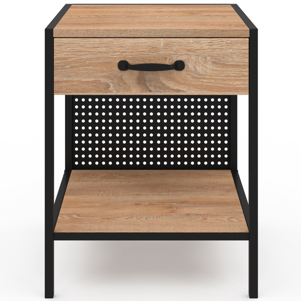 Lot de 2 tables de chevet PRESTON 1 tiroir avec tablette acier perforé design industriel