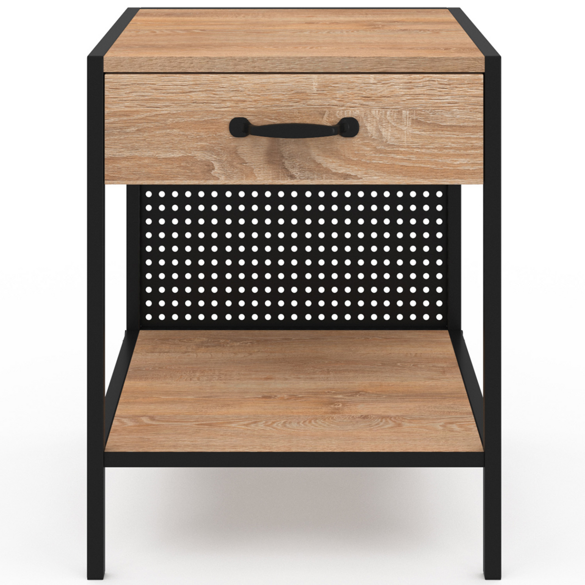 Lot de 2 tables de chevet PRESTON 1 tiroir avec tablette acier perforé design industriel