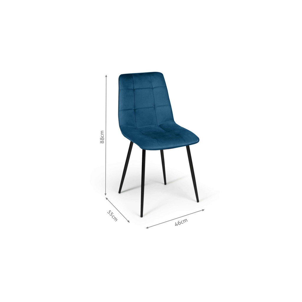 Lot de 4 chaises MILA en velours bleu pour salle à manger