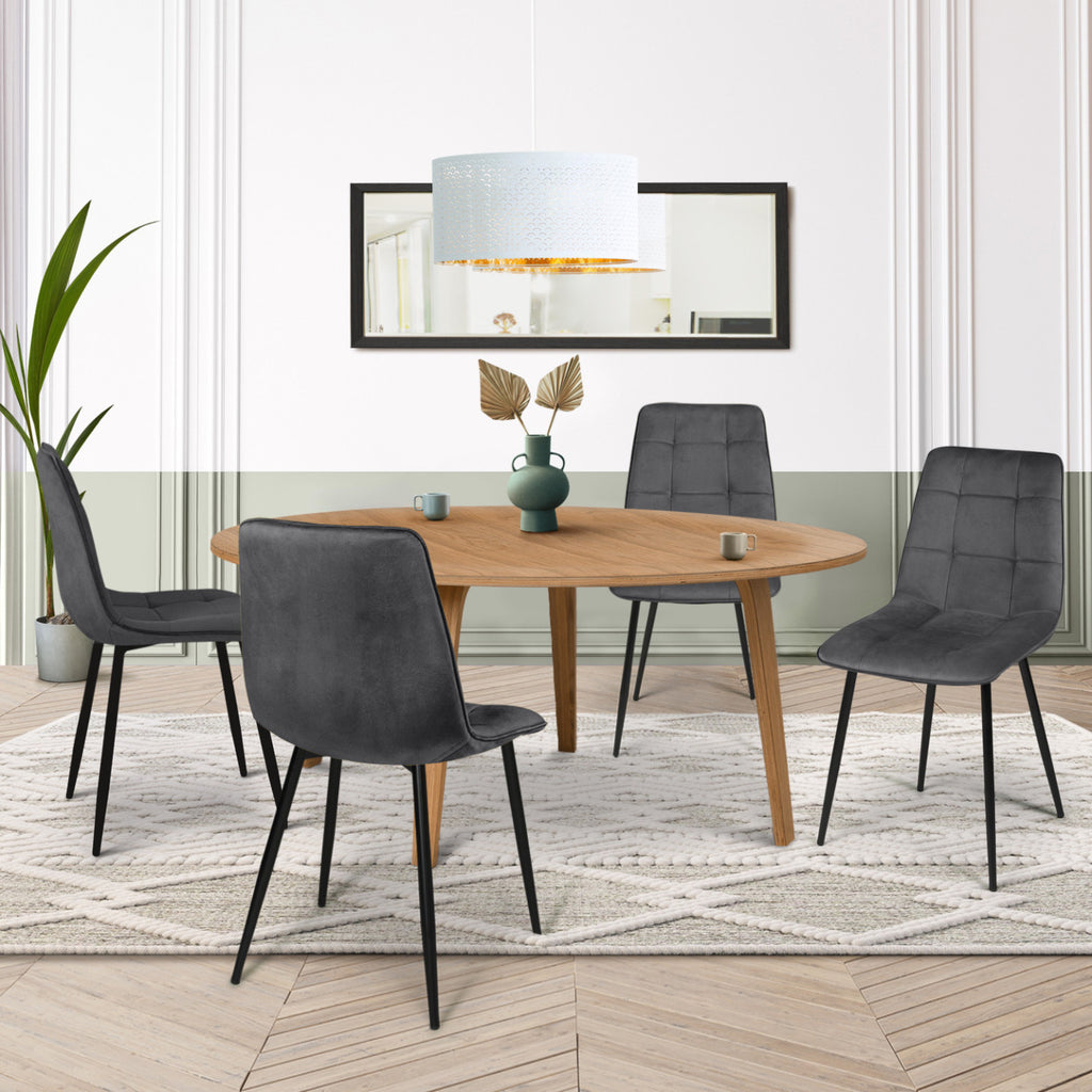 Lot de 4 chaises MILA en velours gris foncé pour salle à manger