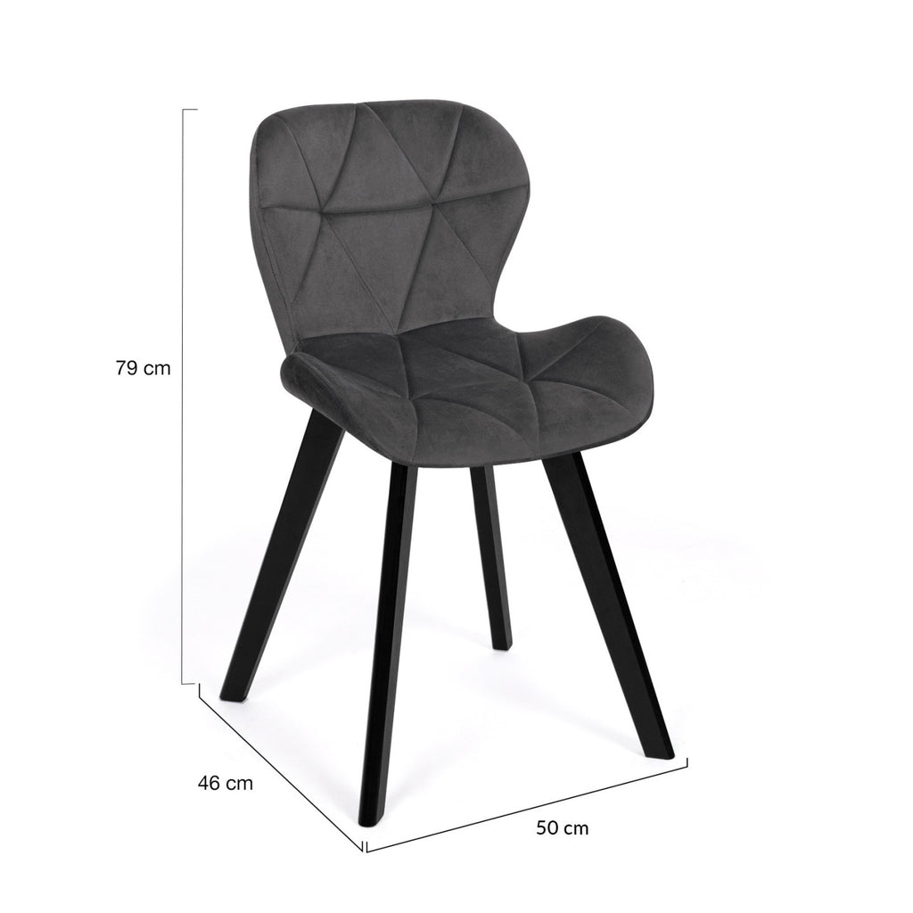 Lot de 4 chaises ROBINE en velours gris foncé pieds noirs