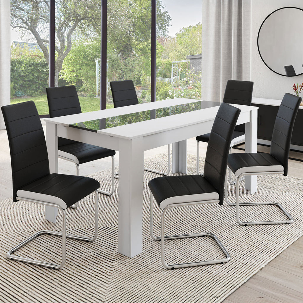 Lot de 6 chaises MIA noires liseré blanc pour salle à manger