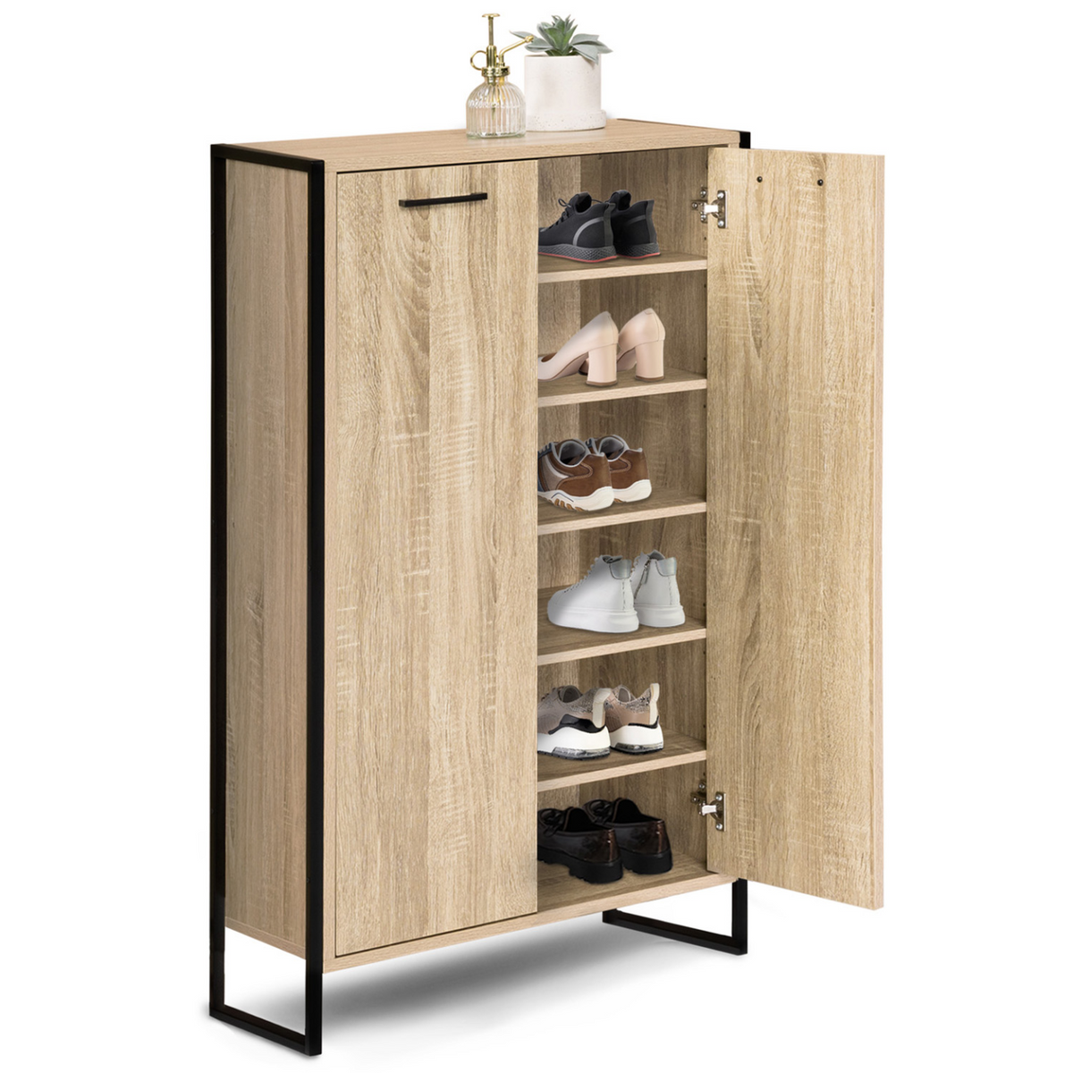 Armoire à chaussures 18 paires LUIS 2 portes design industriel