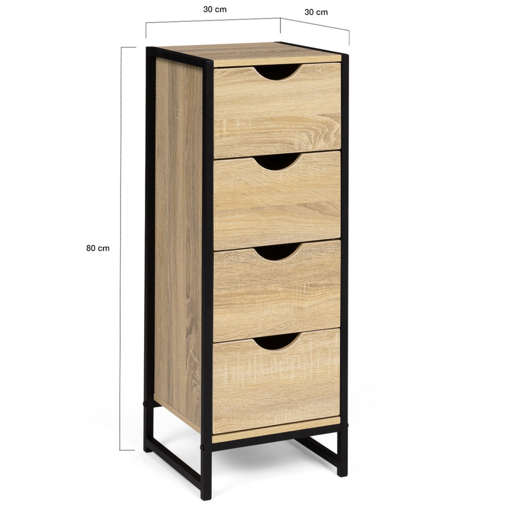 Meuble d'appoint 4 tiroirs DETROIT 30x30x80 cm chiffonnier pour entrée salle de bain design industriel