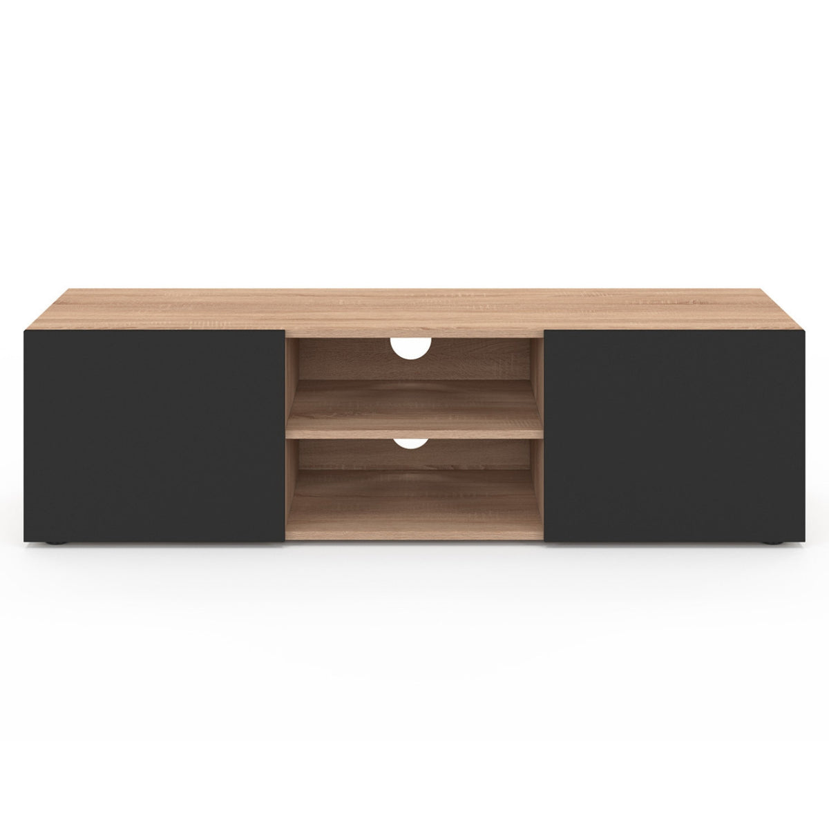 Meuble TV 113 cm ELI bois façon hêtre portes noires