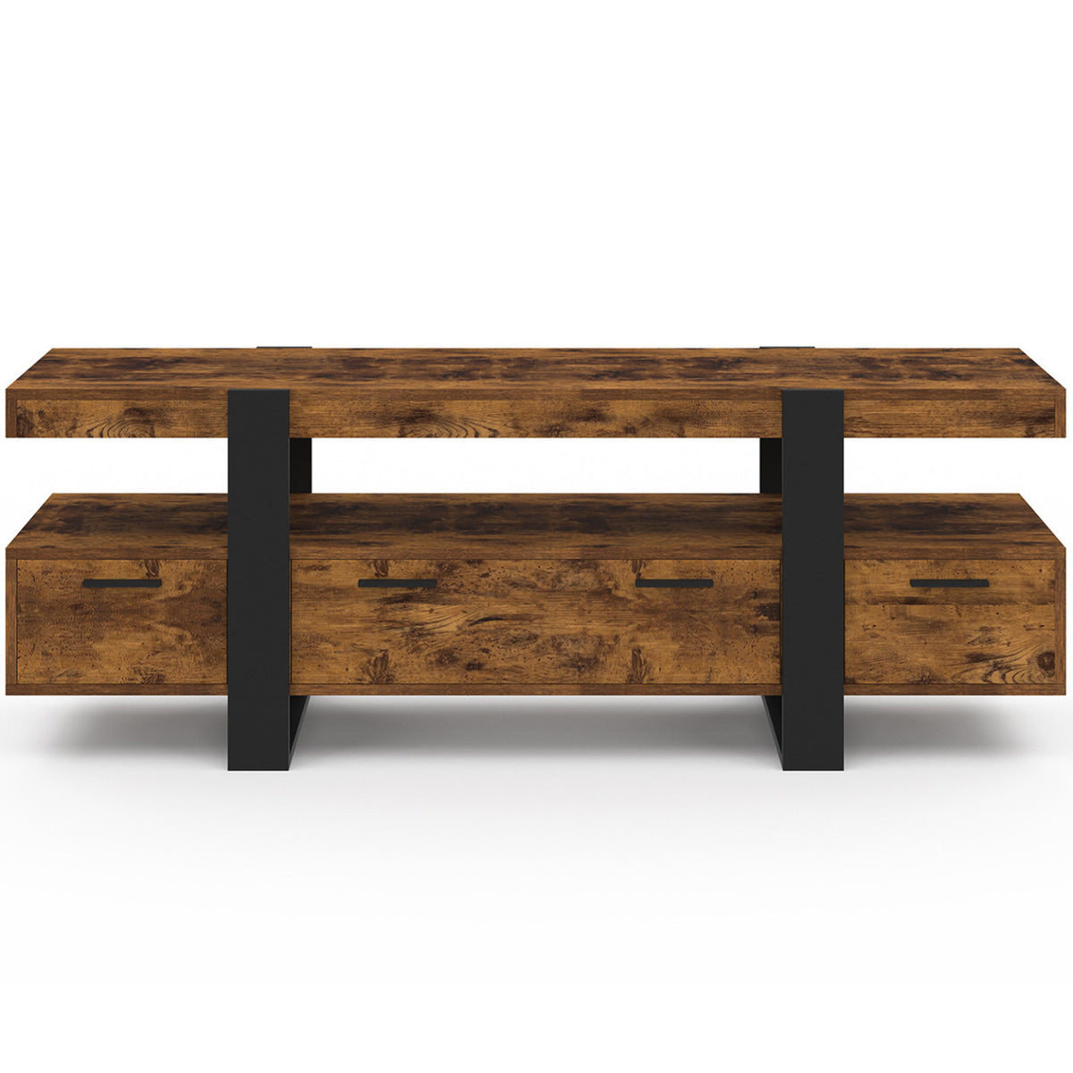Meuble TV 140 cm PHOENIX avec tiroirs bois effet vieilli et noir