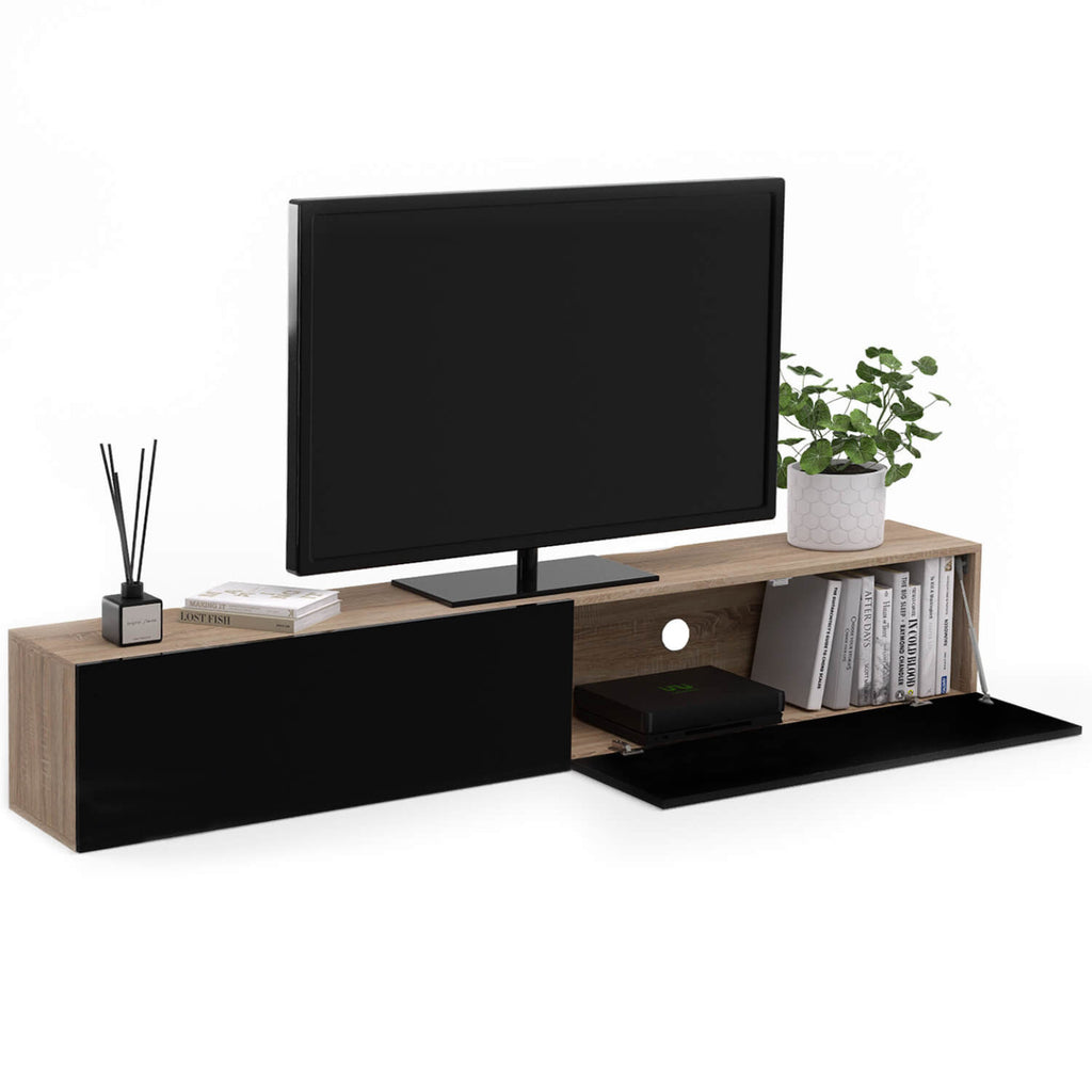 Meuble TV 180 cm suspendu ELIO 2 portes bois et noir