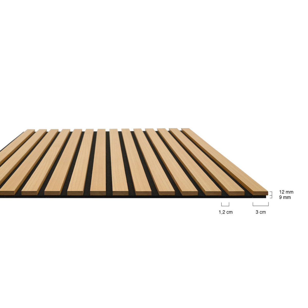 Panneaux acoustiques en tasseaux de bois 240 x 60 cm effet chêne clair et noir