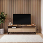 Panneaux acoustiques en tasseaux de bois 240 x 60 cm effet chêne clair et noir
