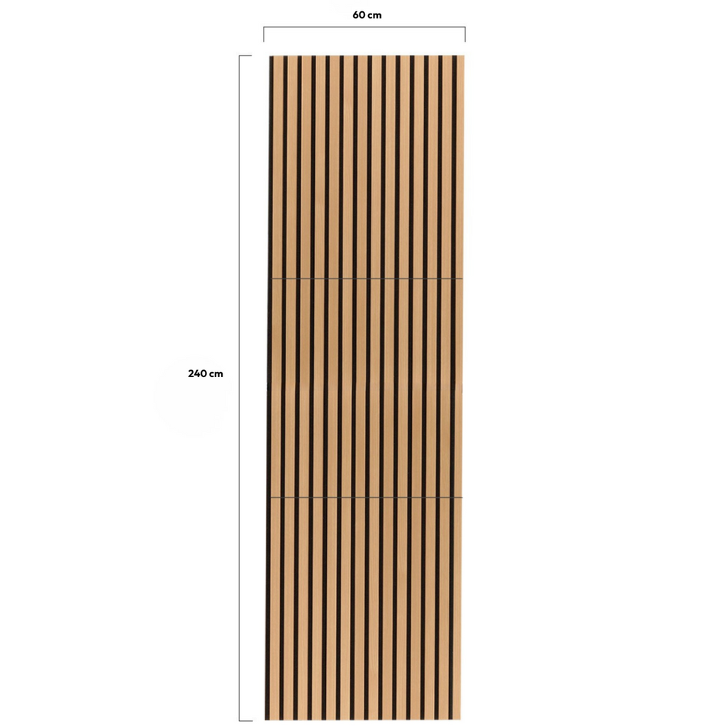 Panneaux acoustiques en tasseaux de bois 240 x 60 cm effet chêne clair et noir