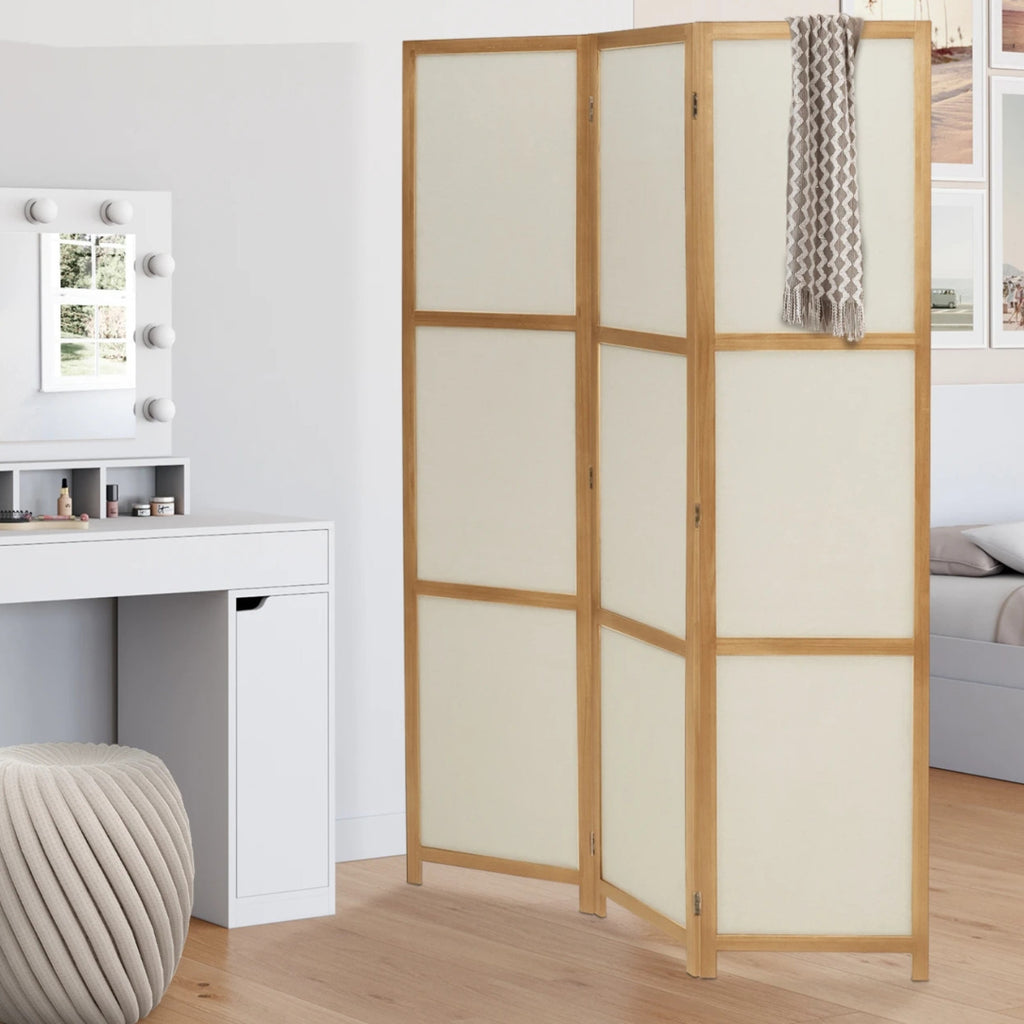 Paravent intérieur bois et tissu beige