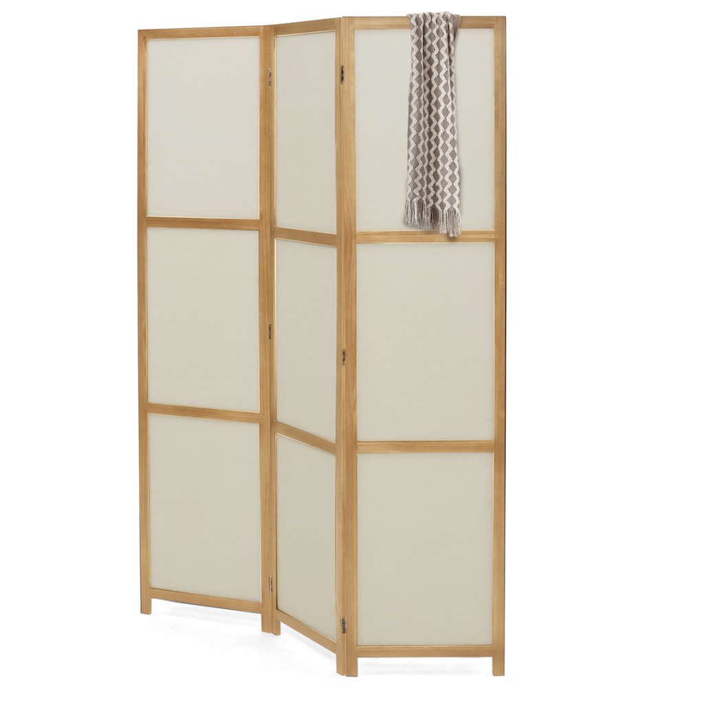 Paravent intérieur bois et tissu beige