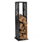 Range bûches vertical acier noir motif arbre H.112 CM pour cheminée
