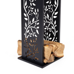 Range bûches vertical acier noir motif arbre H.112 CM pour cheminée