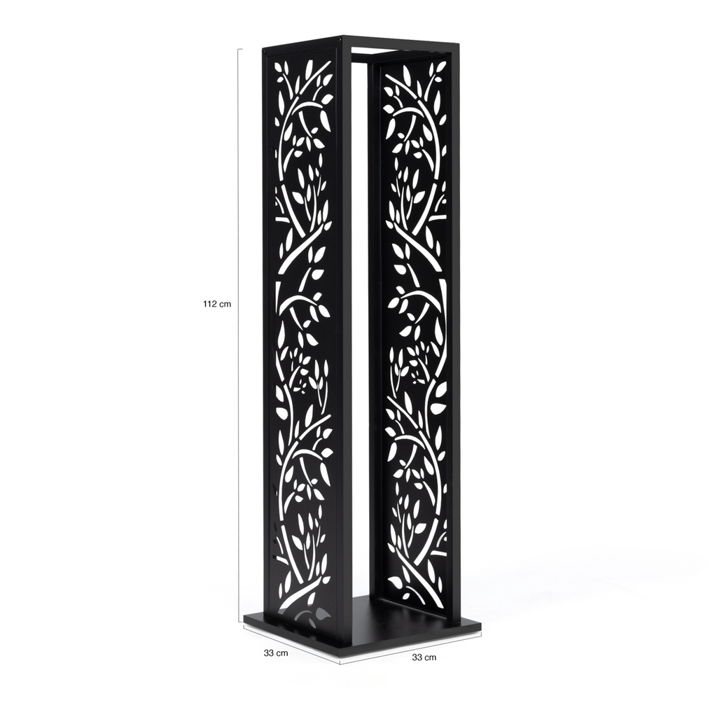 Range bûches vertical acier noir motif arbre H.112 CM pour cheminée