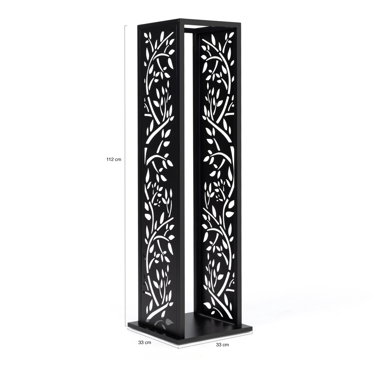 Range bûches vertical acier noir motif arbre H.112 CM pour cheminée