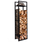 Range bûches vertical acier noir avec étagère H.170 CM pour cheminée