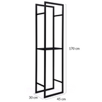 Range bûches vertical acier noir avec étagère H.170 CM pour cheminée