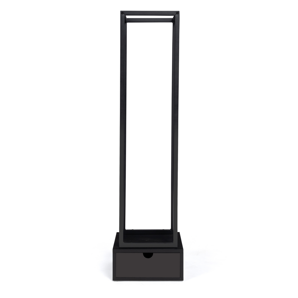 Range bûches vertical acier noir H. 125 CM avec tiroir pour cheminée