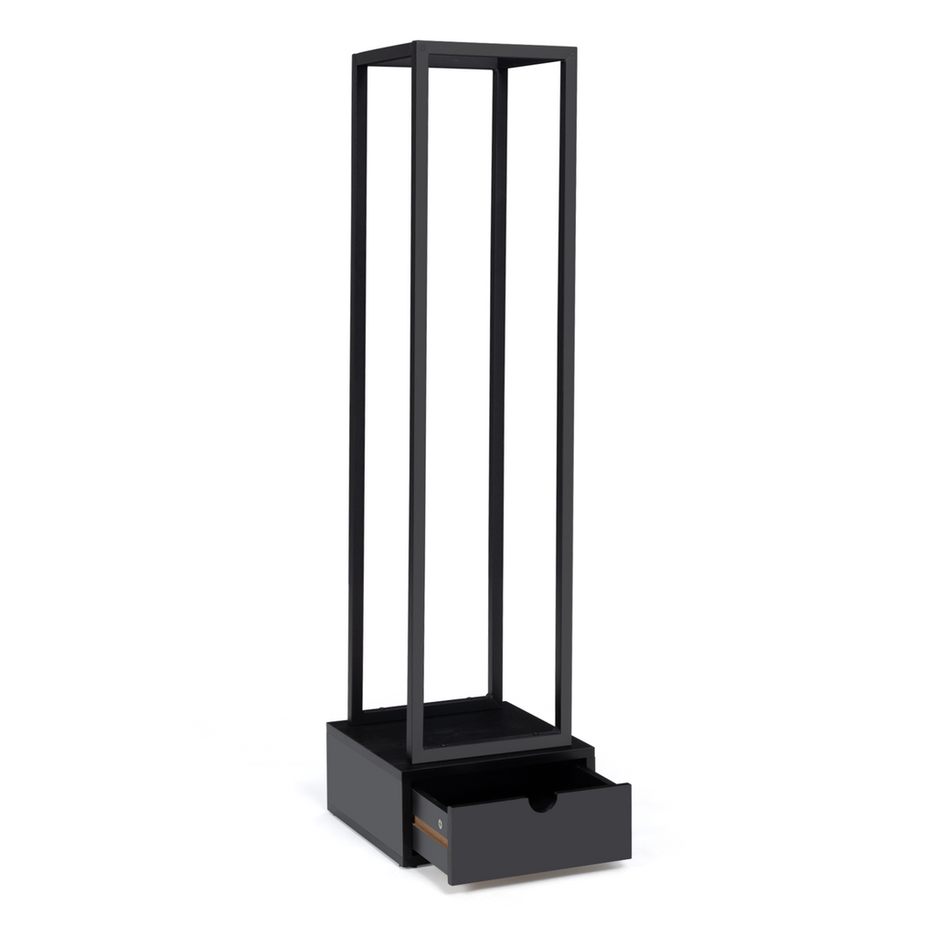 Range bûches vertical acier noir H. 125 CM avec tiroir pour cheminée
