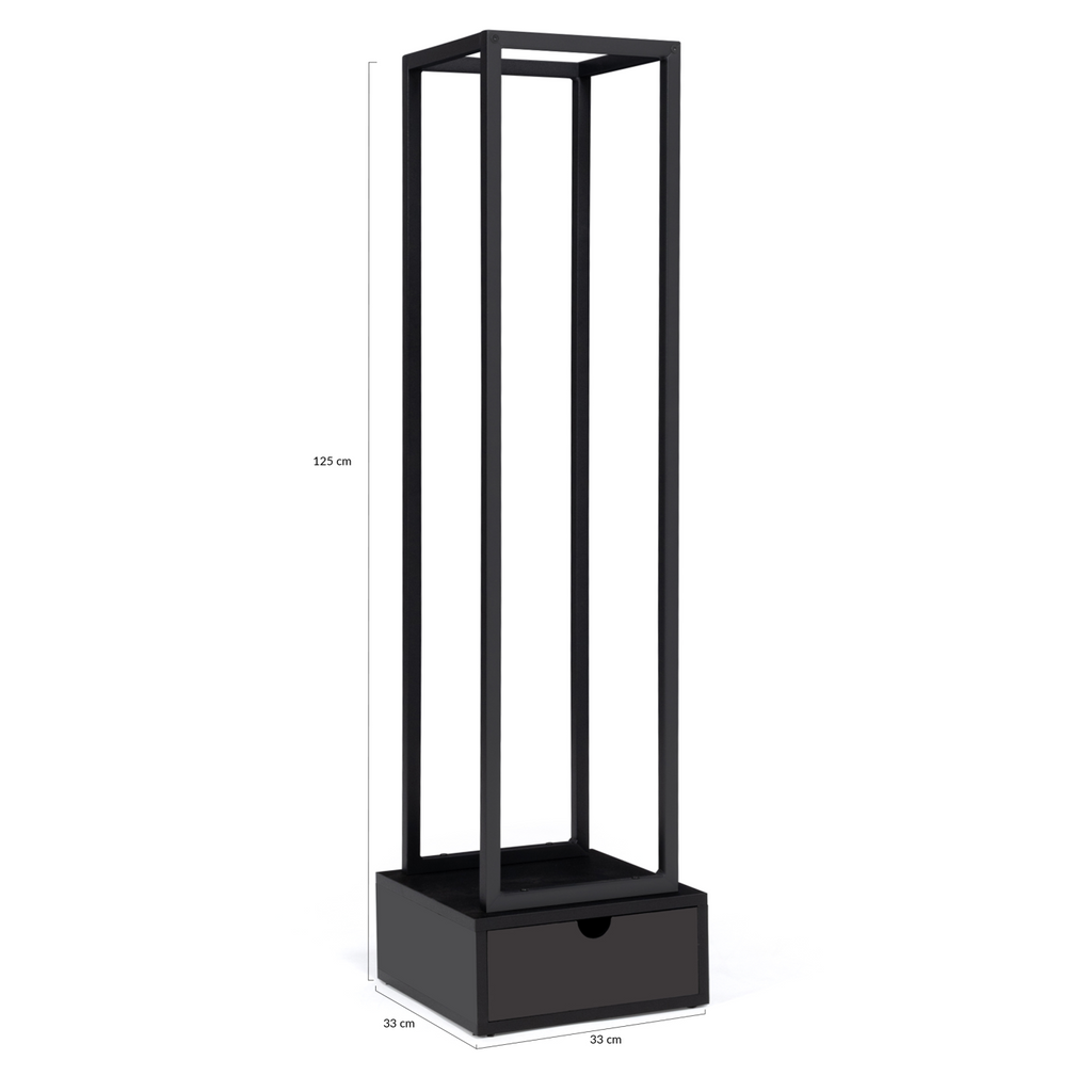Range bûches vertical acier noir H. 125 CM avec tiroir pour cheminée