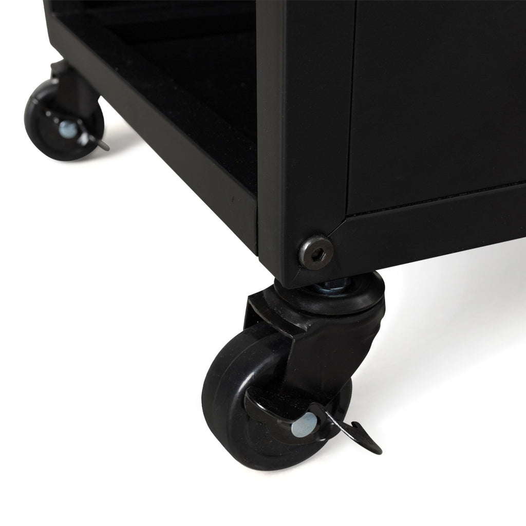 Range bûches vertical plein acier noir H. 119 CM pour cheminée avec roulettes