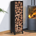 Range bûches vertical plein acier noir H. 119 CM pour cheminée avec roulettes