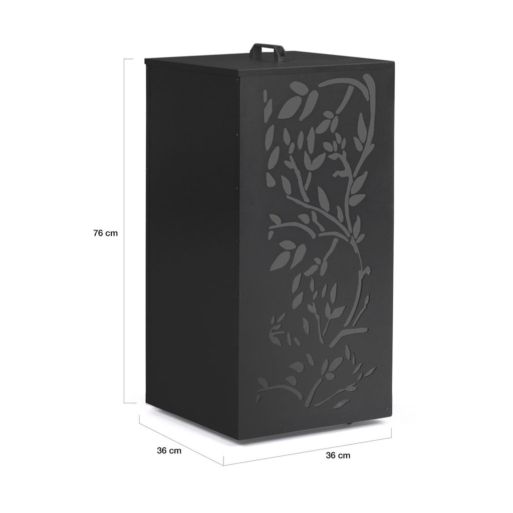 Réservoir à granulés 45 kg noir rangement à pellets 36 x 36 x 76 cm - motif floral