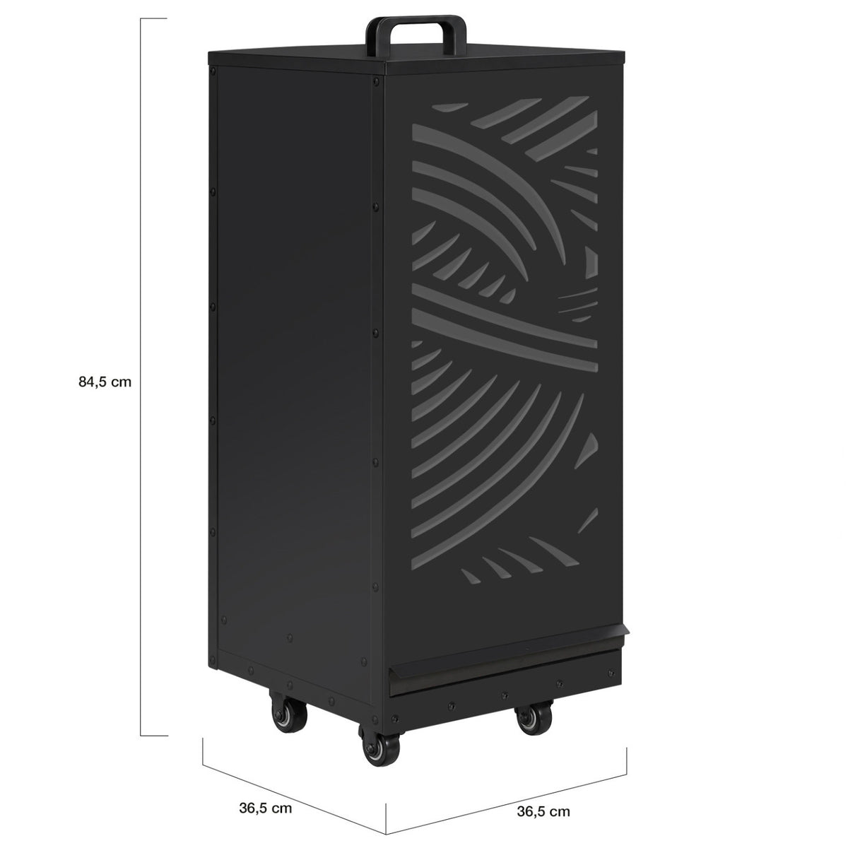 Réservoir à granulés 55 kg noir rangement à pellets 35 x 35 x 87 cm avec tiroir et motif