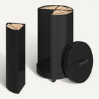 Réservoir à granulés rond 30 KG noir 4 compartiments détachables avec bec verseur rangement à pellets 35 x 35 x 63,5 cm