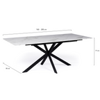 Table à manger extensible rectangle ALIX 6-10 personnes pied araignée noir plateau effet marbre blanc ALASKA 160-200 cm