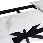 Table à manger extensible rectangle ALIX 6-10 personnes pied araignée noir plateau effet marbre blanc ALASKA 160-200 cm