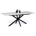 Table à manger extensible rectangle ALIX 6-10 personnes pied araignée noir plateau effet marbre blanc ALASKA 160-200 cm