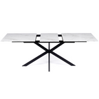 Table à manger extensible rectangle ALIX 6-10 personnes pied araignée noir plateau effet marbre blanc ALASKA 160-200 cm