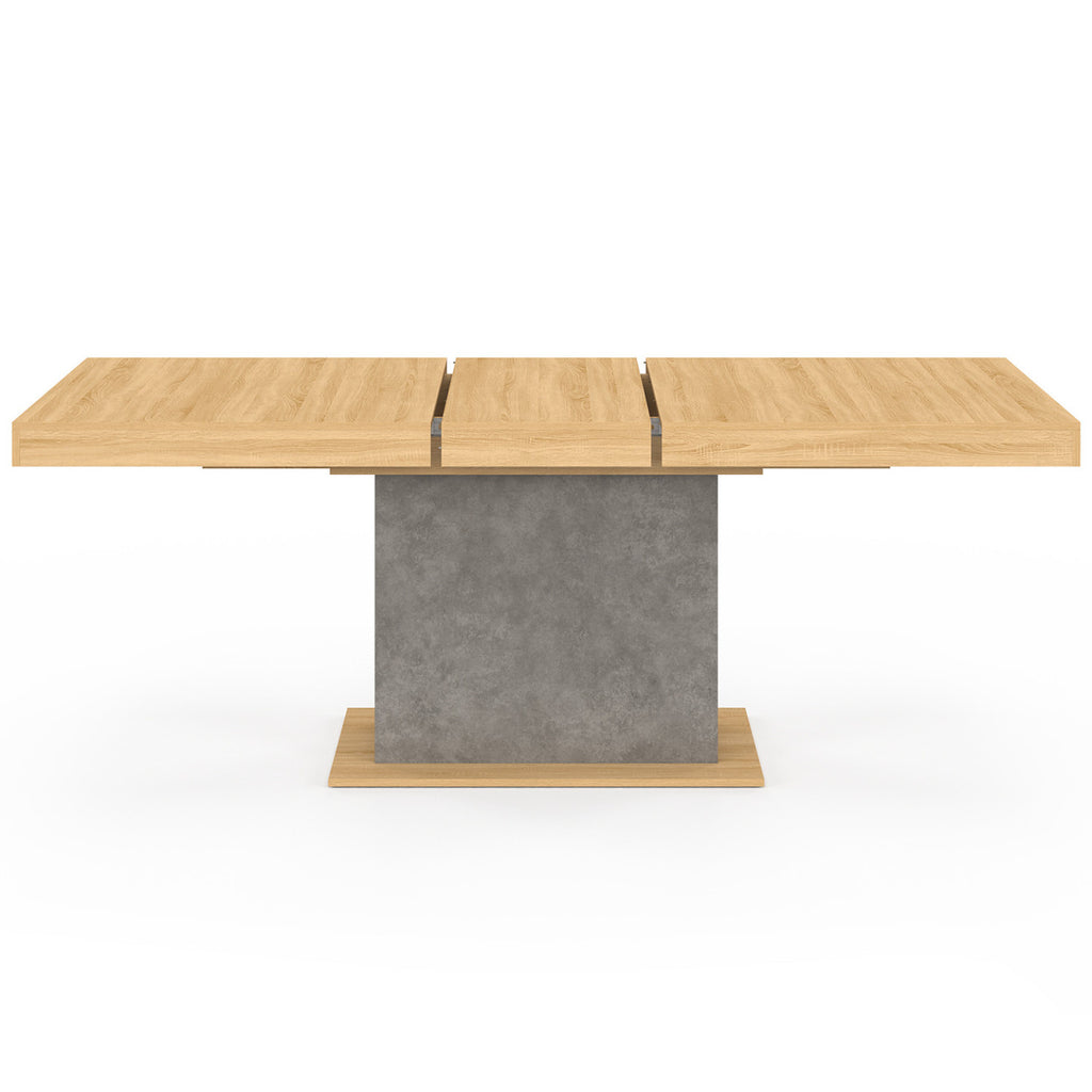 Table à manger extensible rectangle EDEN 6-10 personnes bois et effet béton 160-200 cm