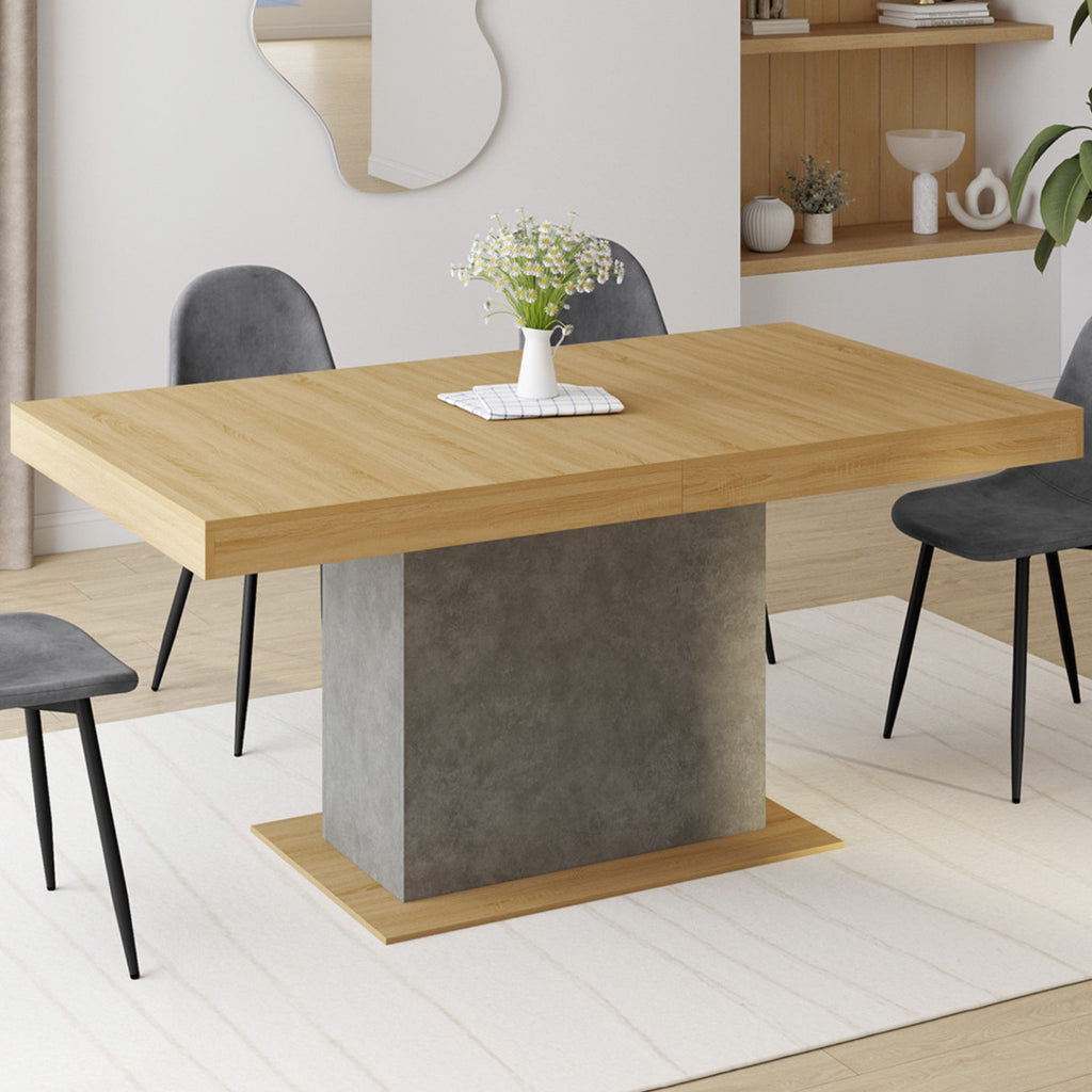 Table à manger extensible rectangle EDEN 6-10 personnes bois et effet béton 160-200 cm