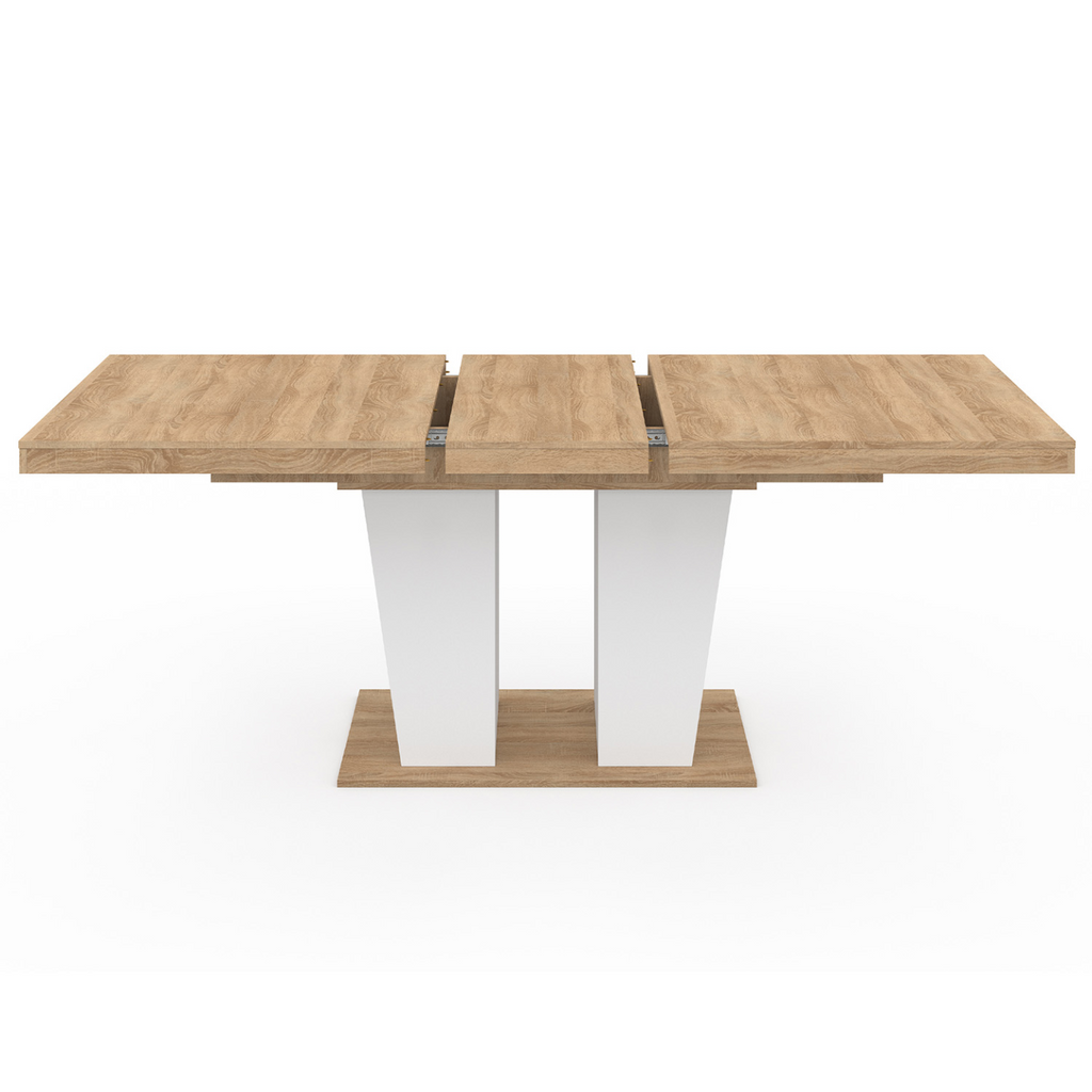 Table à manger extensible rectangle ELIAD 6-10 personnes bois et blanc 160-200 cm